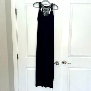 Long black lace detail, bathing suit cover-up